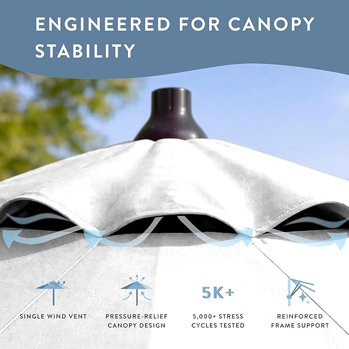 California Umbrella 10-Year Protection 7.5 Ft Outdoor Patio Umbrella, Pacifica Fade-Resistant Fabric, Auto-Tilt, Heavy Duty Aluminum Frame, 8 Reinforced Ribs for Pool or Deck, Bronze Pole, Natural