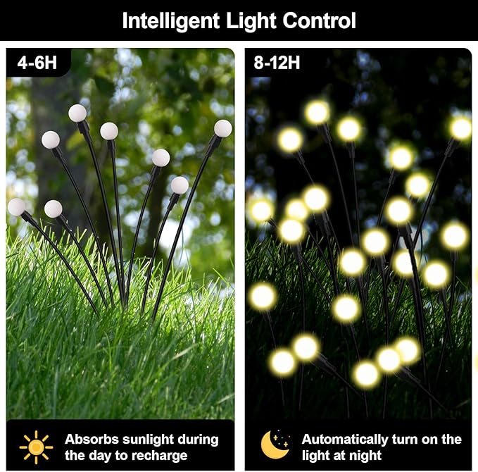 Solar Firefly Lights Outdoor, 8 Modes 800mAh Swaying Flashing Firefly Garden Lights Solar Powered Waterproof for Outside Yard Patio Pathway Lawn Christmas Garden Decor Warm White (4 Pack)