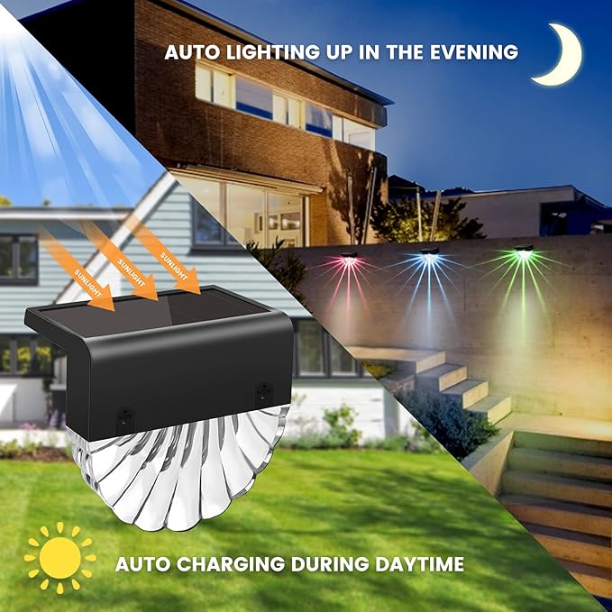 BUNEE Solar Deck Lights Outdoor - 6 Pack Solar Fence Lights Waterproof Solar Stair Lights Outdoor Solar Lights Decor for Backyard Fence Steps Stairs Railing Garden Patio Pathway Outside