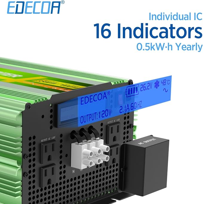 EDECOA 24V 3500W Pure Sine Wave Power Inverter | DC 24V to AC 110V 120V, 4 AC Outlets, 1 Hardwire Terminal, LCD Display, Remote Controller