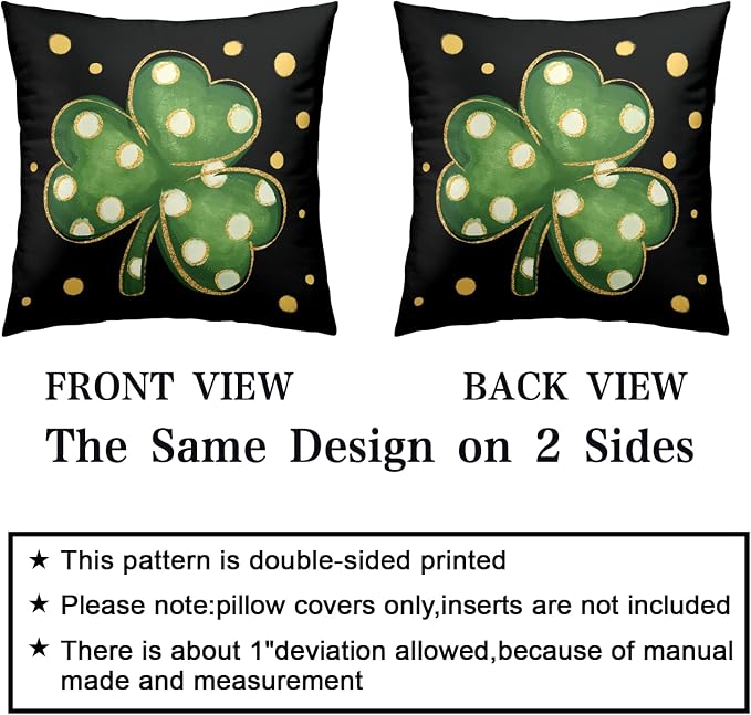 2 Pack St Patricks Day Pillow Covers Lucky Blessed Decorative Pillow Cases 22x22 Gold Coin Shamrock Clover Cushion Cases Saint Patricks Day Decorations for Home Sofa Couch