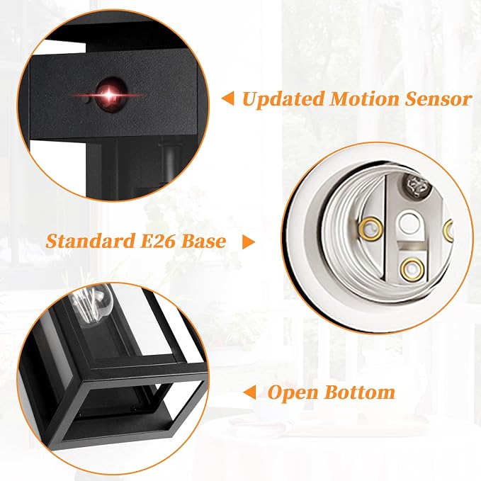 15" Motion Sensor Outdoor Wall Sconce Set of Two, Large Dusk to Dawn Outdoor Sconce Lights, Waterproof Anti-Rust Outdoor Lights for House, Exterior Motion Sensor Light for Garage, Porch