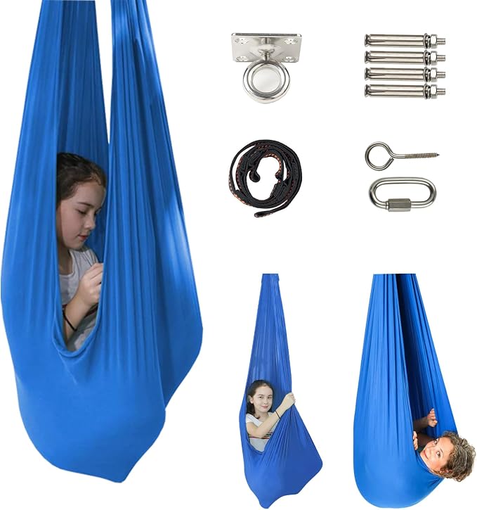 TOPARCHERY Indoor Sensory Swing for More Special Needs, Cuddle Hammock for Sensory Integration Snuggle Swing Hammocks (Blue)