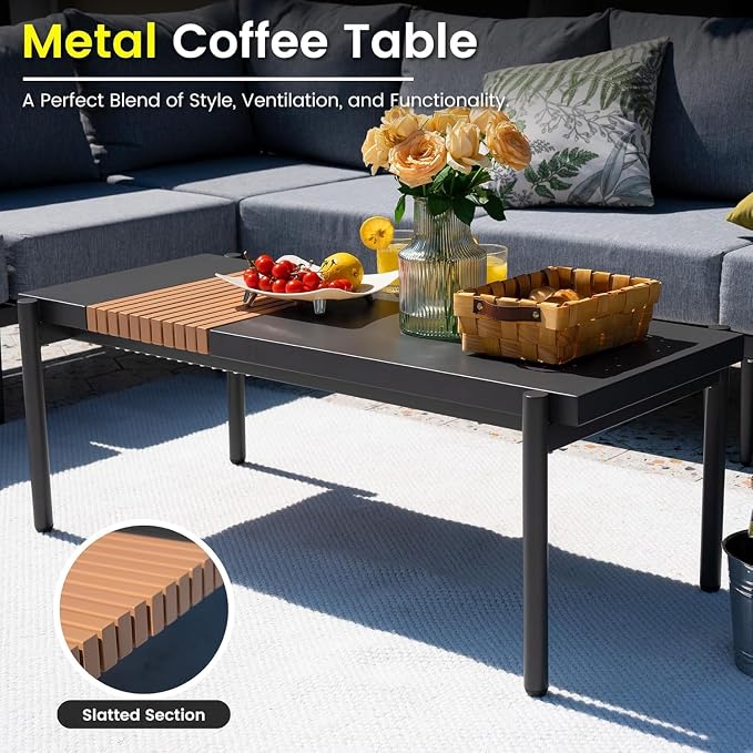 Sundale 5 Pieces Outdoor Patio Furniture Set, Metal Sectional Sofa Patio Conversation Set with Coffee Table, Modern Patio Corner Couch for Balcony, Porch, Sunroom