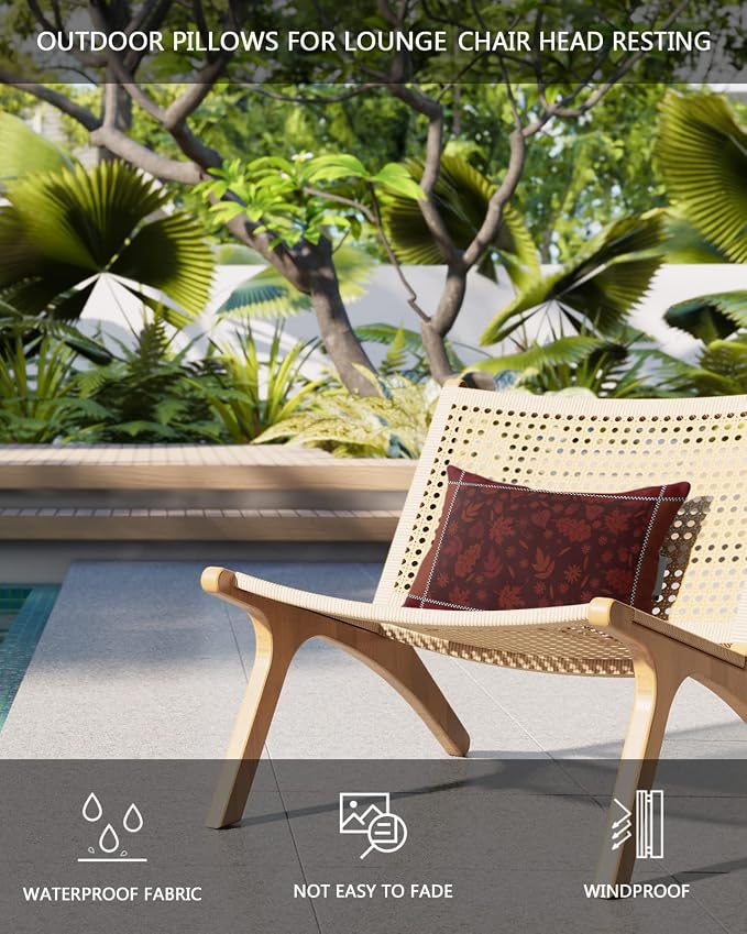 Outdoor Pillows Covers with Inserts Thanksgiving Maple Leaves Retro Red Waterproof Recliner Pillow with Adjustable Strap Throw Pillows for Patio Furniture Pool Lounge Chair, 11x16 inch, 2PCS
