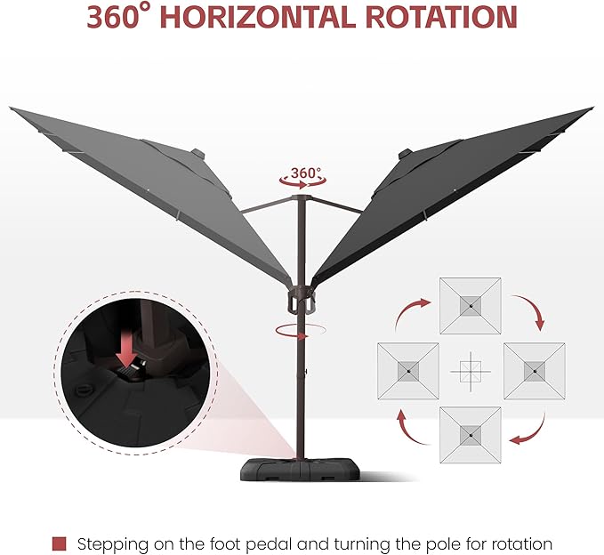 GENTEACO 10X10 FT Cantilever Umbrella, Large Offset Patio Umbrella with 6 Angle Tilts & 360° Rotation, Large Square Sun Umbrellas for Outdoor Patio Pool Deck Market, Black
