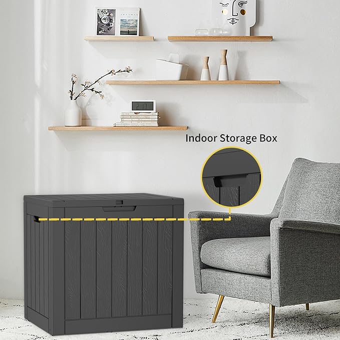 Resin Deck Box Waterproof Outdoor Storage Box for Patio Furniture,Garden Tools,Cushions, Easy to Install