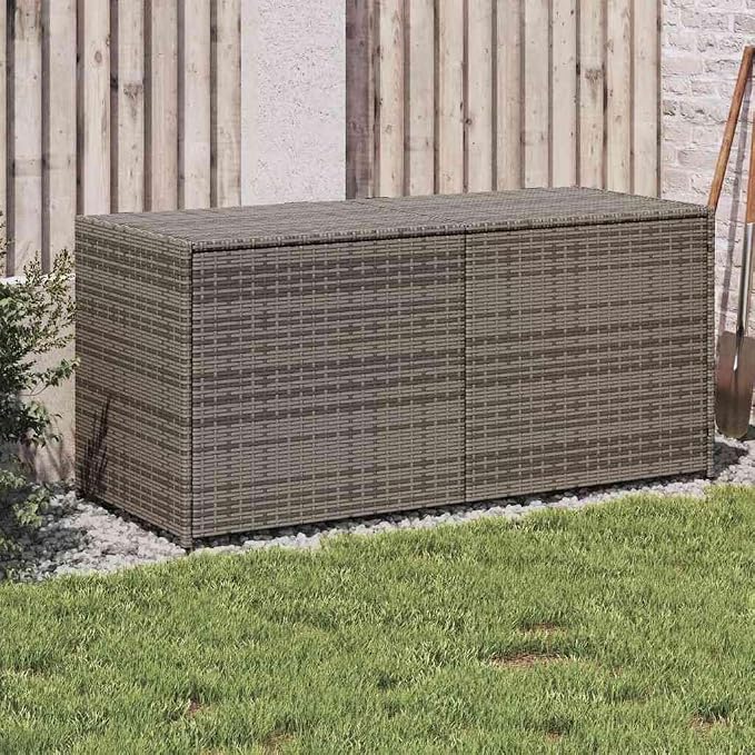 Outdoor Garden Storage Box, 283L Weather-Resistant PE Rattan Deck Box with Gas Spring Lid, Waterproof Patio Cushion Organizer for Backyard, Pool, and Terrace, Grey
