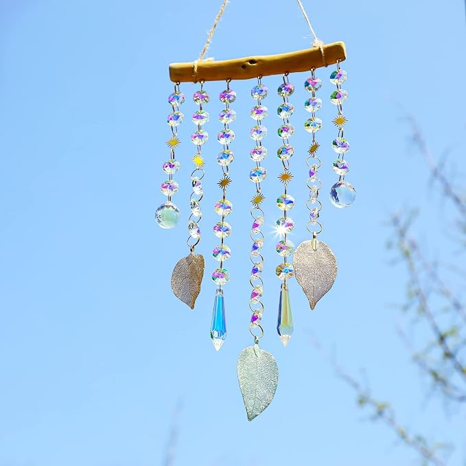 13inch Crystal Leaf Suncatcher for Window Hanging Rainbow Maker Sun Catcher | Glass Wind Chimes Styles Crystal Prisms Sun Catcher Indoor Window Home Garden Decoration Gift For Mom Women