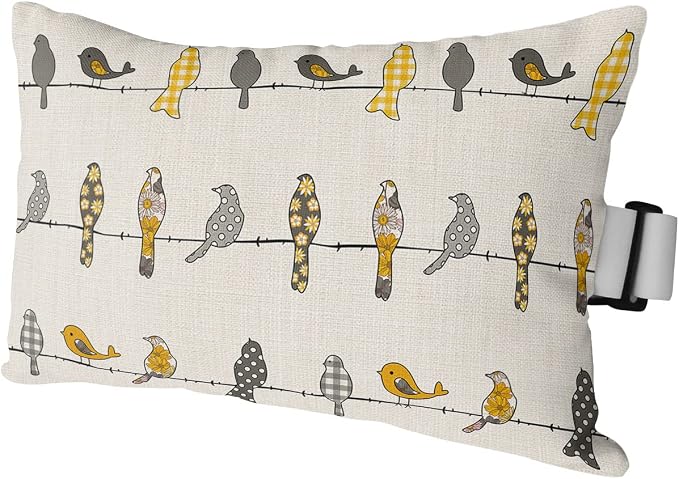Outdoor Pillows Covers with Inserts Birds on the Wire Yellow Grey Orange Burlap Waterproof Pillow with Adjustable Strap Throw Pillows for Patio Furniture Recliner Lounge Chair, 11x16 inch, 1PCS