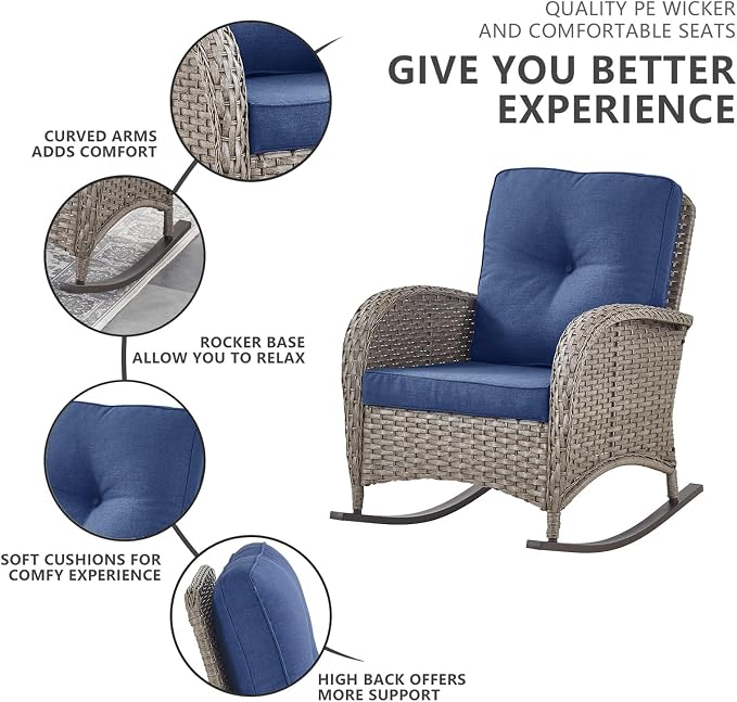 Belord 6 Pieces Patio Rocking Chairs Outdoor Furniture Set with Outdoor Couch and Ottoman Conversation Patio Furniture Set Perfect for Deck Sunroom Backyard