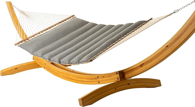 Hatteras Hammocks Cast Slate Sunbrella Pillowtop Hammock with Free Extension Chains & Tree Hooks, Handcrafted in The USA, Accommodates 2 People, 450 LB Weight Capacity, 13 ft. x 55 in.