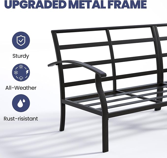 Kullavik Patio Furniture Set,2 Piece Metal Outdoor Patio Furniture Set,All Weather Modern Patio Conversation Sets w/3 Seater Sofa and Coffee Table for Balcony Deck,NavyBlue