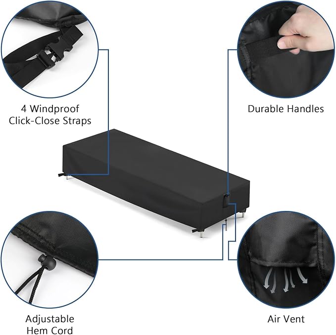 Outdoor Patio Chaise Lounge Cover, Waterproof Lounge Chair Cover for Patio Furniture, Pool Lounge Chair Outdoor Furniture Covers