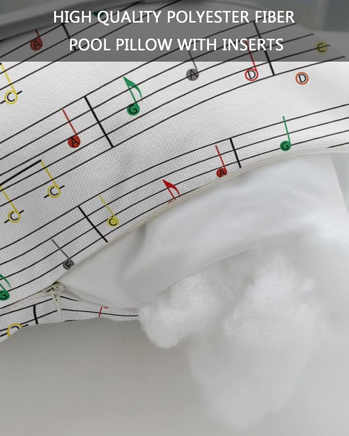 Outdoor Pillows Covers with Inserts Pentatonic Music Notation White Minimalism Waterproof Recliner Pillow with Adjustable Strap Throw Pillows for Patio Furniture Pool Lounge Chair, 11x16 inch, 1PCS