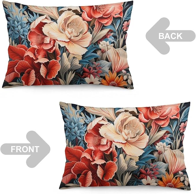 Tropical Flower Leaves Pillow Case 12 "x20 Green Plant Hawaiian Pink Red Floral Decorative Pillow Cover Zipper Pillowcase Spring Pillow Covers for Couch Sofa Pillowcase Only