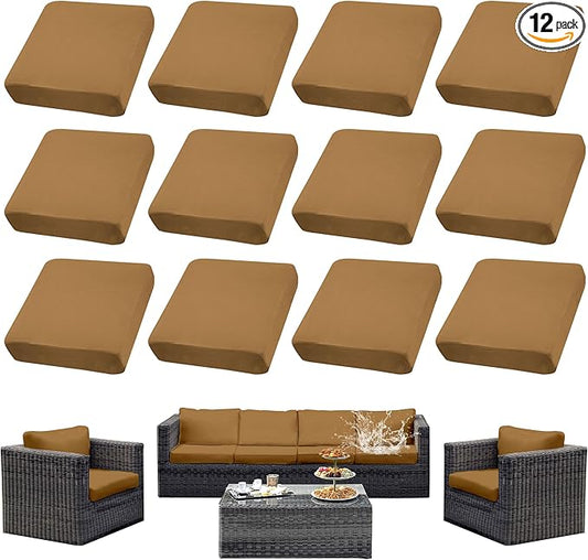 Outdoor Cushion Covers Set,12PCS Patio Furniture Couch Seat Slipcovers, Replacement for Sofa Sectional Chair(Cover，Only)