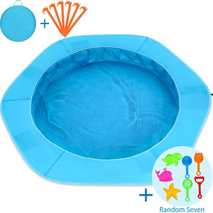 Gemscream Hexagon Beach Pool, 71 x 71 x 6 Inches Beach Puddle for Toddler, Portable Puddle Pool Easy Fold Up, for Babies,Girls,Boys,Infants and Toddlers