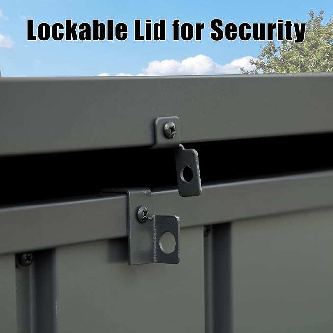Domi Deck Box 150 Gallon Outdoor Storage Box, Large Metal Storage Cabinet Waterproof Lockable Container for Patio Furniture Cushions Garden Tools Pool-Supplies, Dark Grey