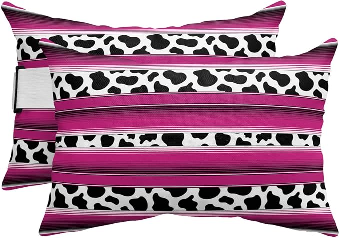 Outdoor Pillows Covers with Inserts Mexico Cow Grain Rose Red Waterproof Recliner Pillow with Adjustable Strap Throw Pillows for Patio Furniture Pool Lounge Chair, 11x16 inch, 2PCS