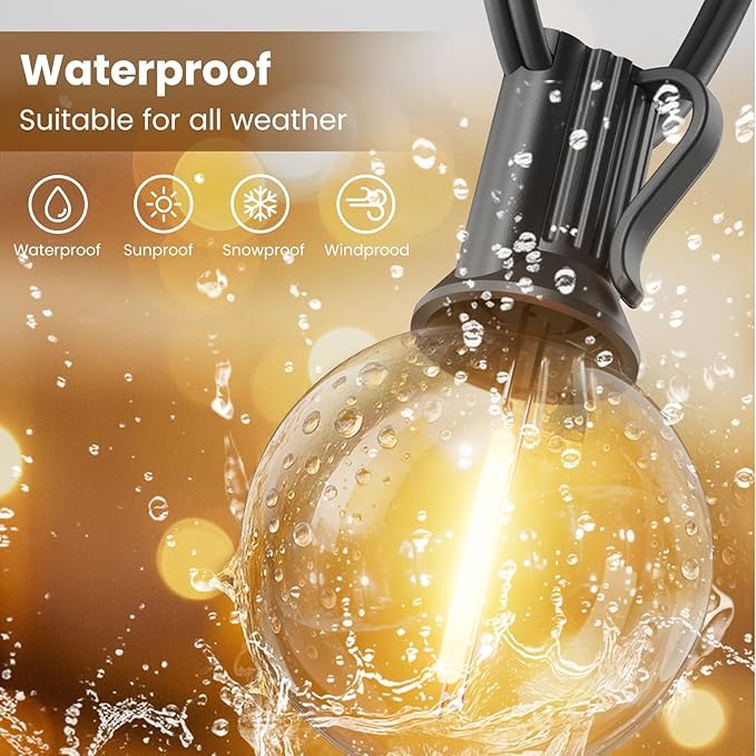 RTTY 200 FT Outdoor String Lights Waterproof, Outside Patio Light 104 Bulbs | Commercial Dimmable G40 LED Lights Shatterproof, Hanging Lighting for Cafe, Bistro, Porch, Deck, Backyard,Wedding, 2700K