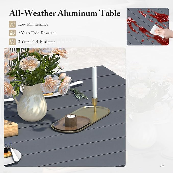 PURPLE LEAF 11 Pieces Patio Dining Set with Waterproof Furniture Cover Rectangular Table and Chairs Set for Garden Deck Aluminum Frame Backyard Kitchen Set, Cushions and Pillows Included Taupe