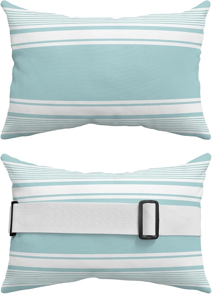 Outdoor Lumbar Pillow 11x16 Inch, Farmhouse Aqua Striped Waterproof Throw Pillow Covers with Insert, Modern Minimalist Stripes Decorative Chair Cushions for Patio Garden Recliner