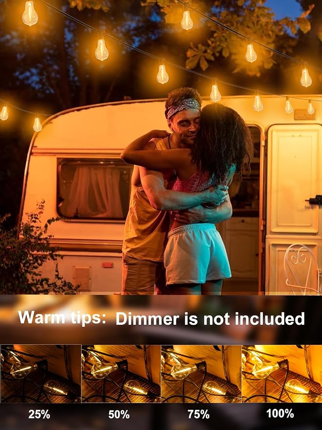 Outdoor String Lights 75FT Patio Light Waterproof for Backyard Porch Bistro | 2FT Bulbs Apart, 75 FT Connectable Outside Lighting with 38 Shatterproof Dimmable LED Edison Bulbs for Garden Balcony Party