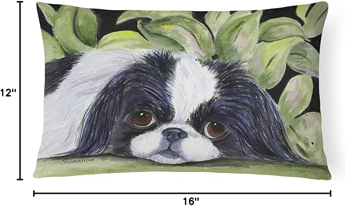 Caroline's Treasures SS8322PW1216 Japanese Chin Canvas Fabric Decorative Pillow Machine Washable, Indoor Outdoor Decorative Pillow for Couch, Bed or Patio, 12HX16W