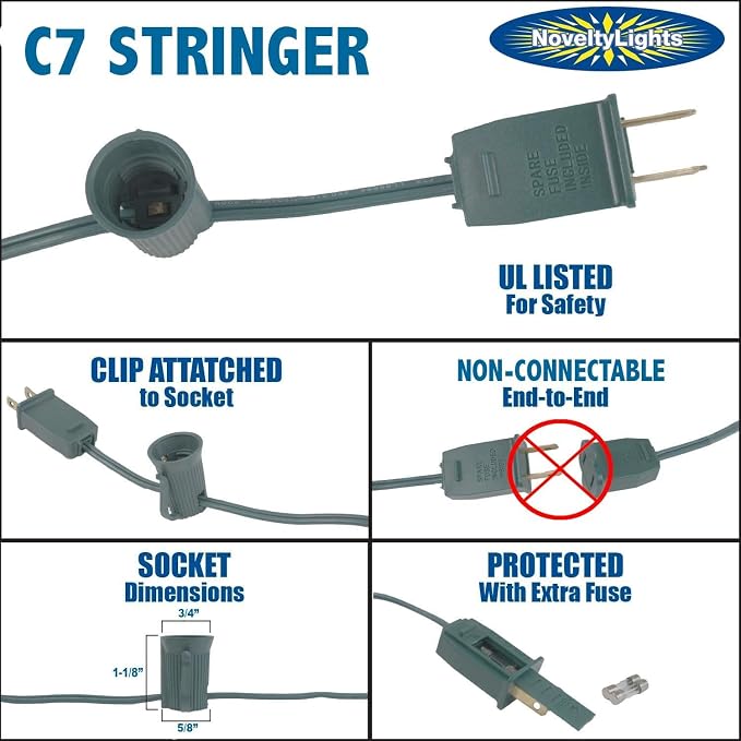 Novelty Lights 100 Foot C7 Outdoor String Light, Christmas Stringer