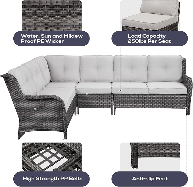 Belord 8 Piece Wicker Patio Furniture Set, Outdoor Swivel Rocker Chairs Set of 2 with Ottomans and Sectional Couch, All Weather Patio Conversation Furniture Set, for Pool,Yard Gray Wicker/Beige