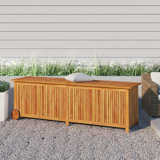 Outdoor Storage Box with Wheels, Wooden Patio Deck Box, Outdoor Cushion Storage Container Bin Chest for Patio Cushions, Outdoor Gardening Tools, 59.1"x19.7"x22.8" Solid Wood Acacia -AA