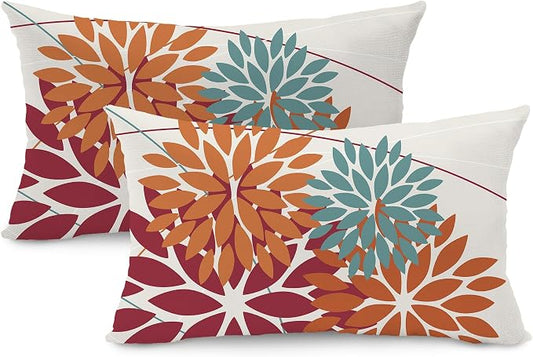 DFXSZ Pack of 2 Outdoor Waterproof Throw Pillow Covers 12x20 Burnt Orange | Polyester Spring Summer Fall Floral Decorative Cushion Cases(NO INSERT),For Couch Patio Funiture Garden Home Decor