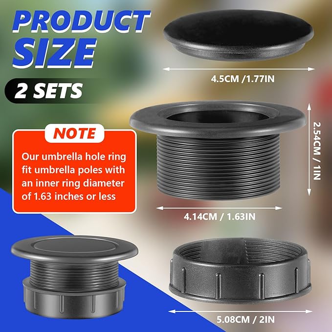 2 Sets Patio Table Umbrella Hole Ring Plug Cap Set, Outdoor Parasol Table Hole Cover Insert Thicker Patio Plug Ring for Outdoor, Yard, Garden(Gray)