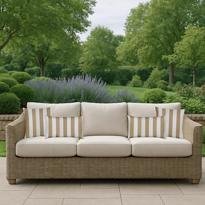 RSH DECOR: Sunbrella Lumbar Throw Pillows Set of 4 | 20" x 12" | Water and Fade-Resistant Performance Fabric | Outdoor Pillow Covers with Down-Alternative Inserts | Maxim Heather Beige - Made in USA