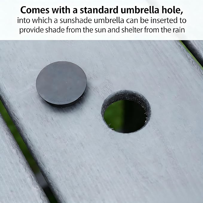 5-Pcs Outdoor Patio Dining Table Set of 4, Outdoor Patio Rectangular 66.9'' Dining Table and Armchair for Garden Backyards Pool Side, Waterproof HDPE Material & 1.95'' Umbrella Hole, Gray