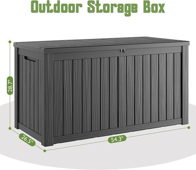 KAMABOKO Outdoor Storage Box, 180 Gallon Large Outdoor Resin Deck Box, Storage Waterproof Boxes Lockable Lid for Garden Tools, Pool Supplies, Patio Furniture and Cushions, Black