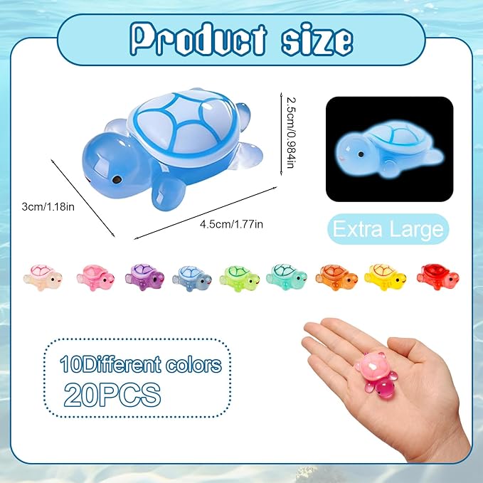 20PCS Mini Resin Turtles, Small Colorful Turtle Figurines Bulk Set | Tiny Resin Animals for Ocean Theme Party Decor, DIY Crafts, Cake Toppers (10 Vibrant Colors)