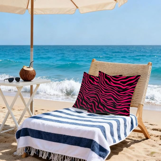 18x18 Inch Outdoor Pillow Covers Set of 2 Waterproof Throw Pillow Covers Decorative Couch Cushion Covers Hot Pink Black Zebra Print Square Pillowcases Protectors for Patio Garden Sofa