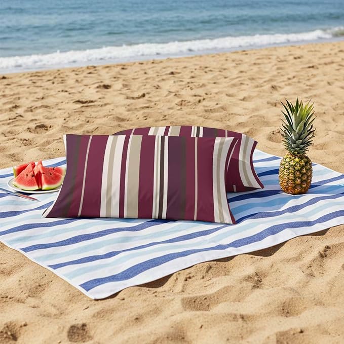 Outdoor Waterproof Throw Pillow Covers Set of 2 Red Striped Lumbar Pillowcases 20x12 Inches Geometric Beige Stripes Decorative Pillows Cushion Case Patio Pillows for Couch Bed Chair Garden