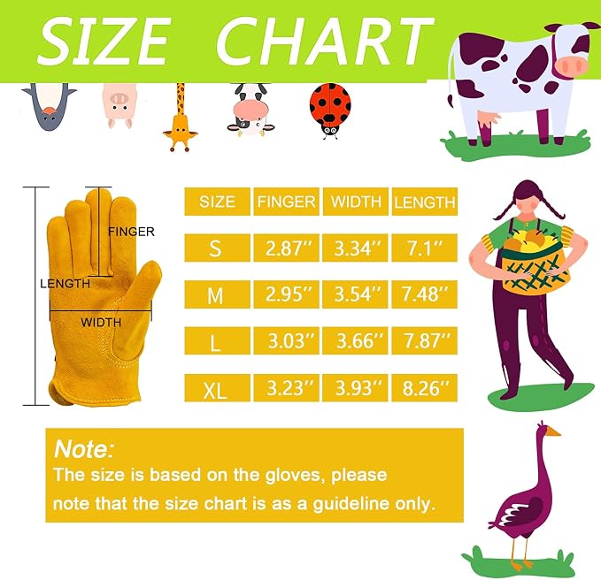 Kids Leather Gloves, Youth Work Glove 12-14Y (Yellow 3 Pairs, XL) | Adjustable Band, Durable, Flexible Toddler Youth Leather Gloves for Kids Yard Work, Working, Gardening, Child 2-14 Years Old