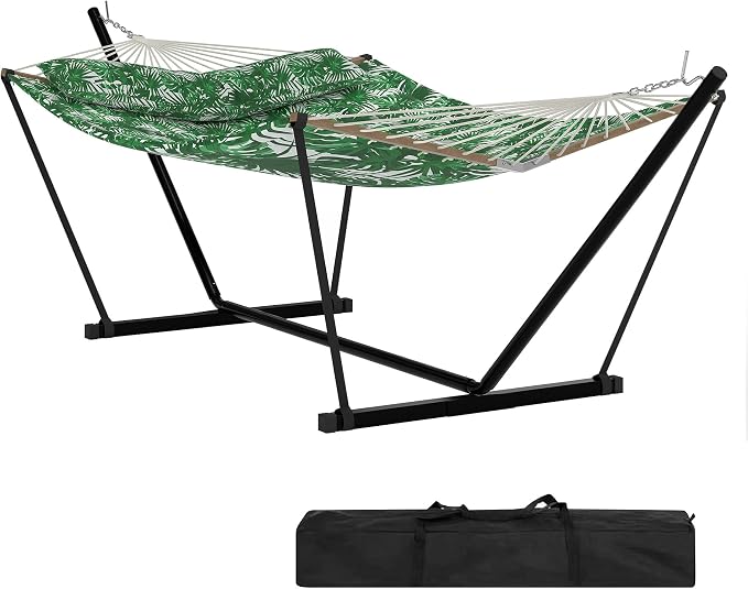 GarveeHome Portable 2 Person Double Hammock with Sturdy Heavy-Duty Steel Stand – 450LBS Max Load, Quick & Effortless Assembly, Perfect for Indoor Living, Yard, Patio & Camping Trips