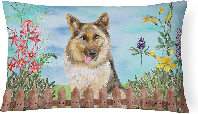 Caroline's Treasures CK1216PW1216 German Shepherd Spring Canvas Fabric Decorative Pillow Machine Washable, Indoor Outdoor Decorative Pillow for Couch, Bed or Patio, 12HX16W