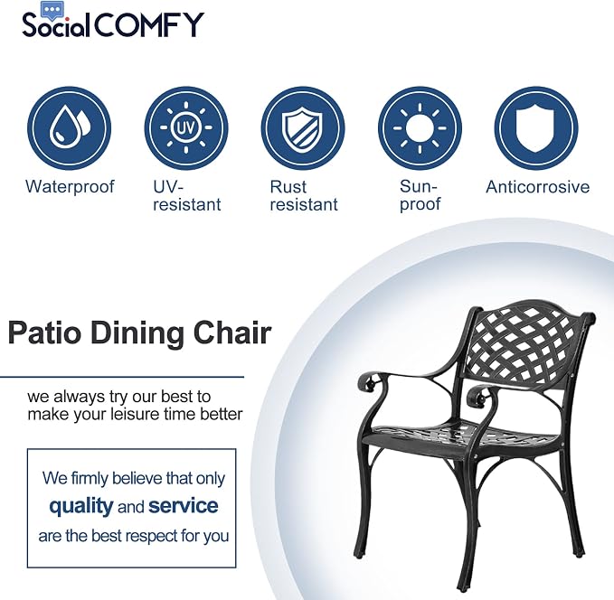 9-Piece Patio Cast Aluminum Dining Set, All Weather Outdoor Dining Furniture Set for 8 Person, Includes 8 Dining Chairs and 61" Large Round Dining Table w/ 31" Lazy Susan, Umbrella Hole