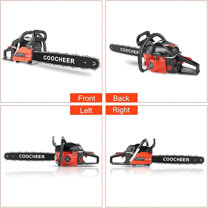 62cc Gas Chainsaw 20 Inch 2-Cycle Gas Powered Chainsaws with 2 Chains, 3.5 HP Petrol Handheld Gasoline Chain Saw for Tree Cutting, Firewood Logging
