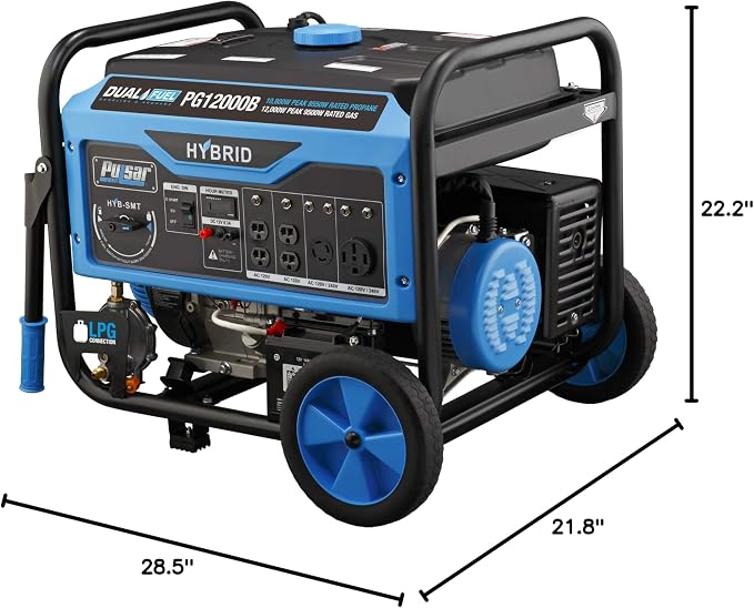 Pulsar 12,000W Dual Fuel Portable Generator with Electric Start and Switch & Go Technology, CARB Approved PG12000B