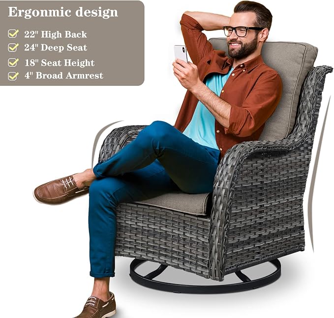 Belord Patio Furniture Set 6 Seats, Outdoor Swivel Rocker Patio Chairs, Oversized Outdoor Sectional Couch, Two 3-Seater Sofas with Coffee Table, Ideal for Porch, Deck, Gray Wicker/Gray