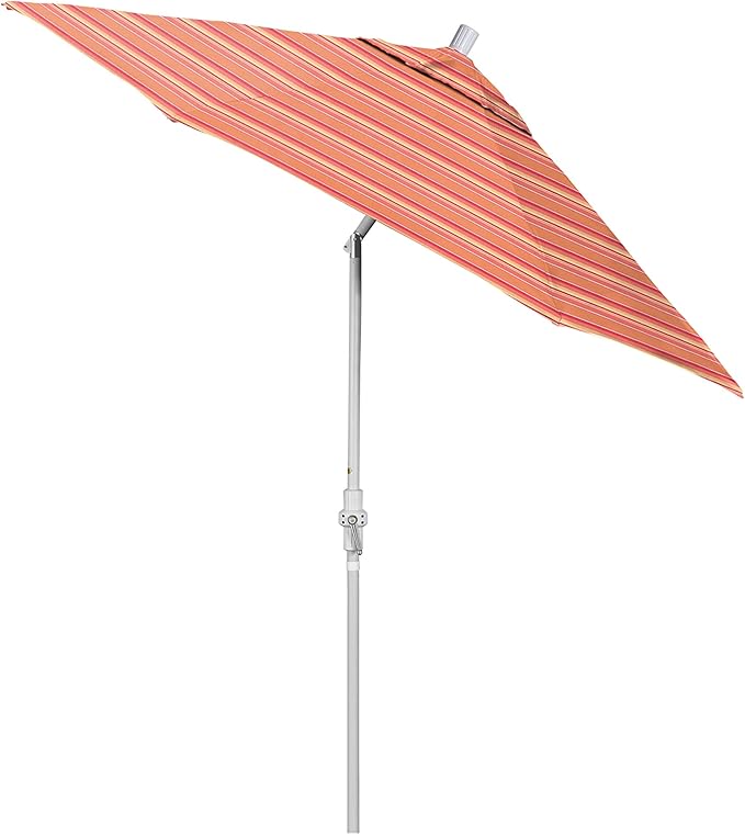 California Umbrella 9' Round Crank Lift, Collar Tilt, Aluminum Pole, Fiberglass Rib Patio Umbrella, White Finish