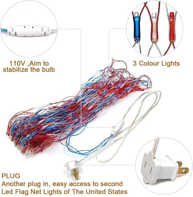 HYH American Flag LED Lights, 420 LEDs Net Light Up Flag Outdoor Waterproof | USA Super Bright Flags Light for 4th of July, Memorial Day, Independence Day, Garden Yard Holiday Party Christmas Decoration