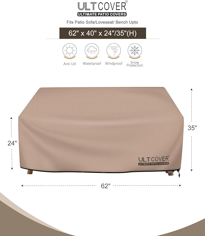 ULTCOVER Waterproof Outdoor Deep Seat Sofa Bench Cover 62W x 40D x 35H inch Patio Furniture Loveseat Cover